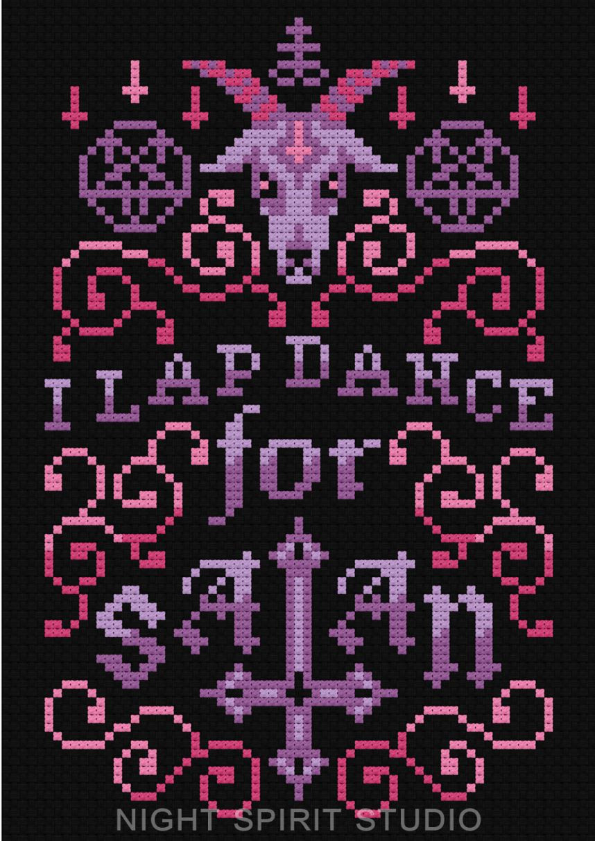 Photo of I Lap Dance for Satan (Pink) cross stitch pattern