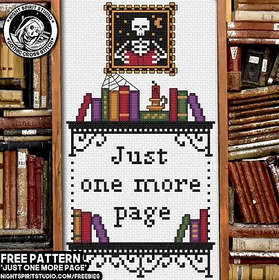 Photo of Just One More Page cross stitch pattern