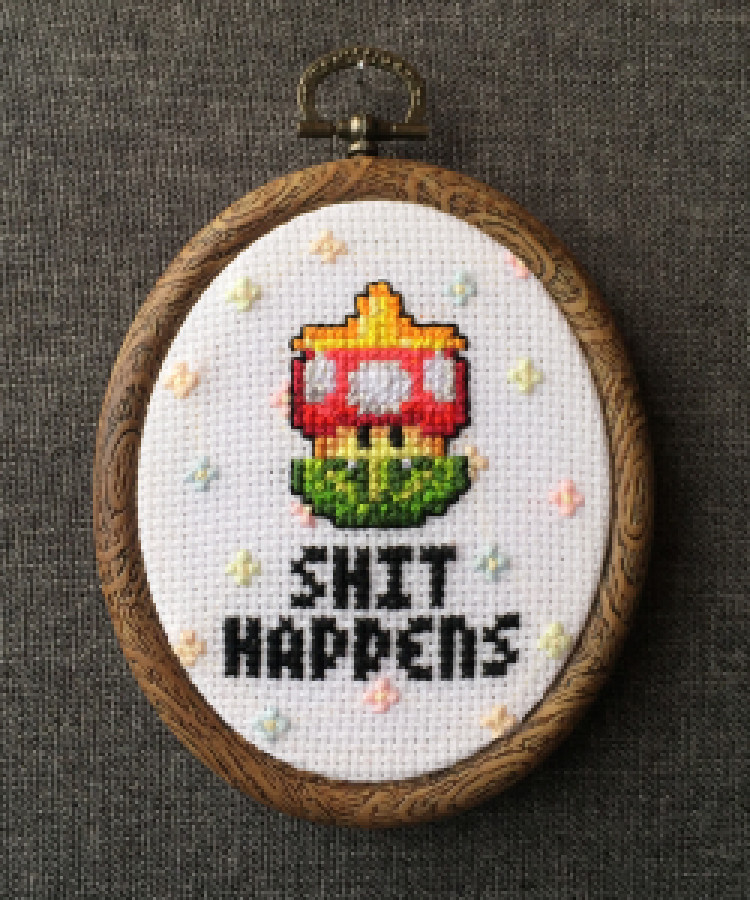 Photo of Shit Happens (mini) cross stitch pattern