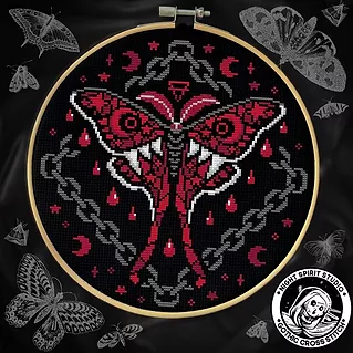 cross stitch pattern of Blood Moth by Night Spirit Studio